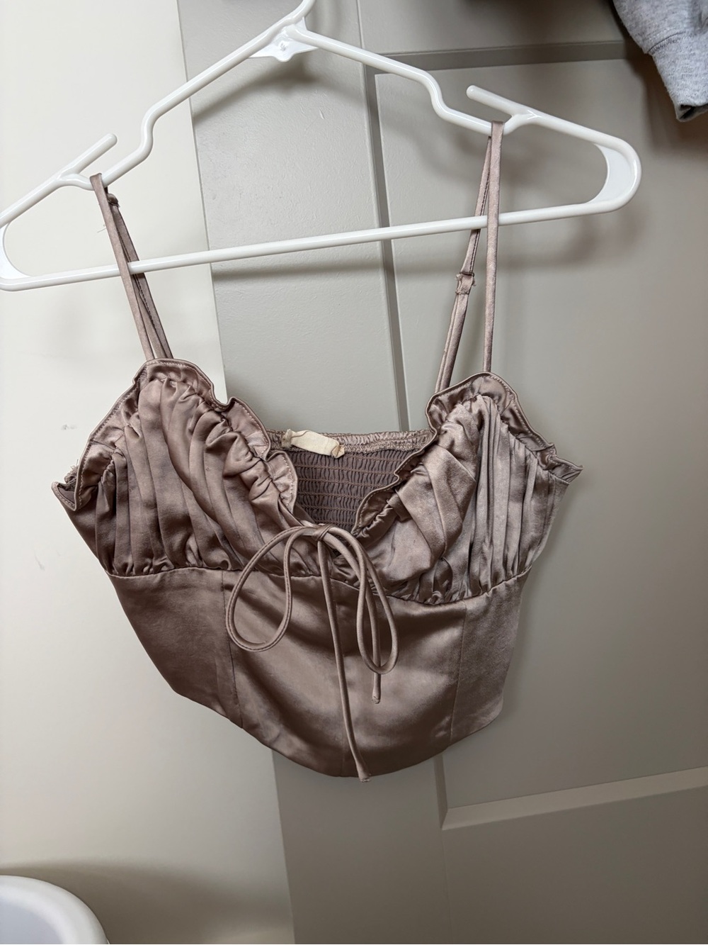 Altar'd State Satin Ruched Cami Top - Dusty Taupe